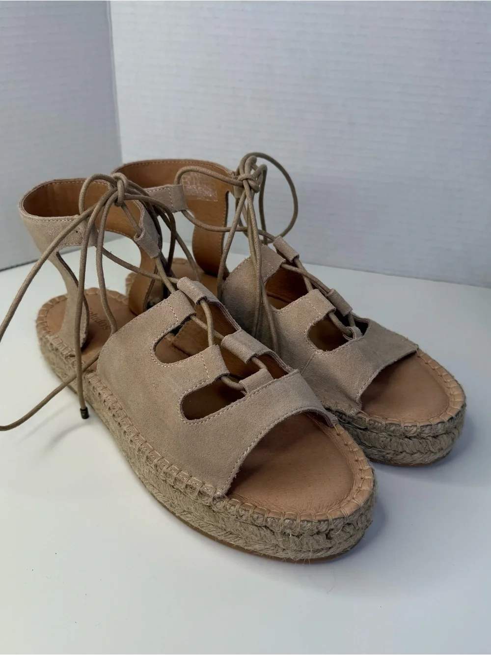 Soludos Sedona Ghillie Espadrille Nude Suede Boho Lace-Up Sandals Womens Size 9